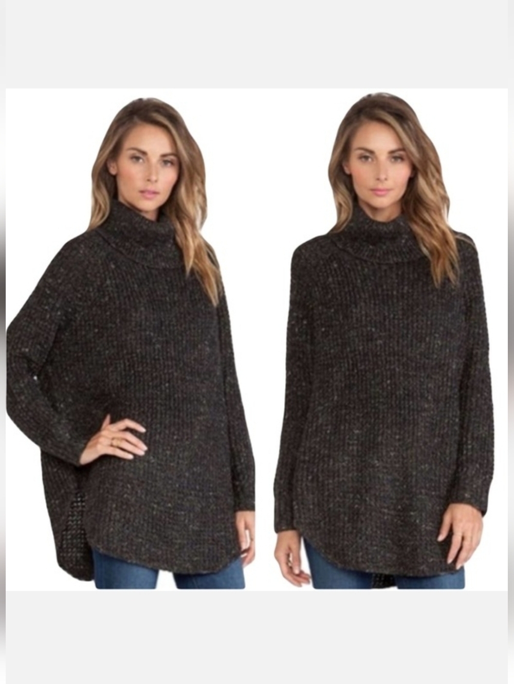 Free People Dylan Tweedy Wool Linen Oversized Turtleneck Sweater Chunky Sz S